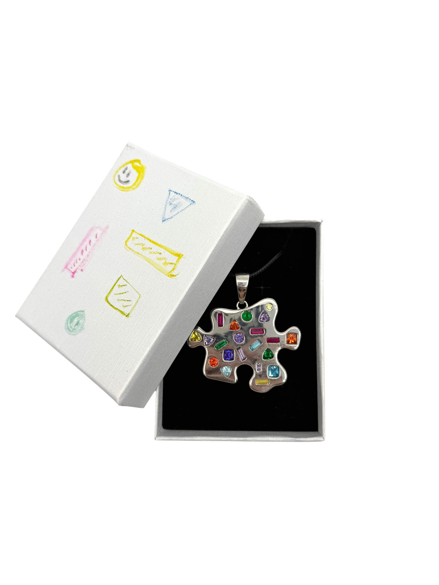 Hand-painted box with colorful shapes