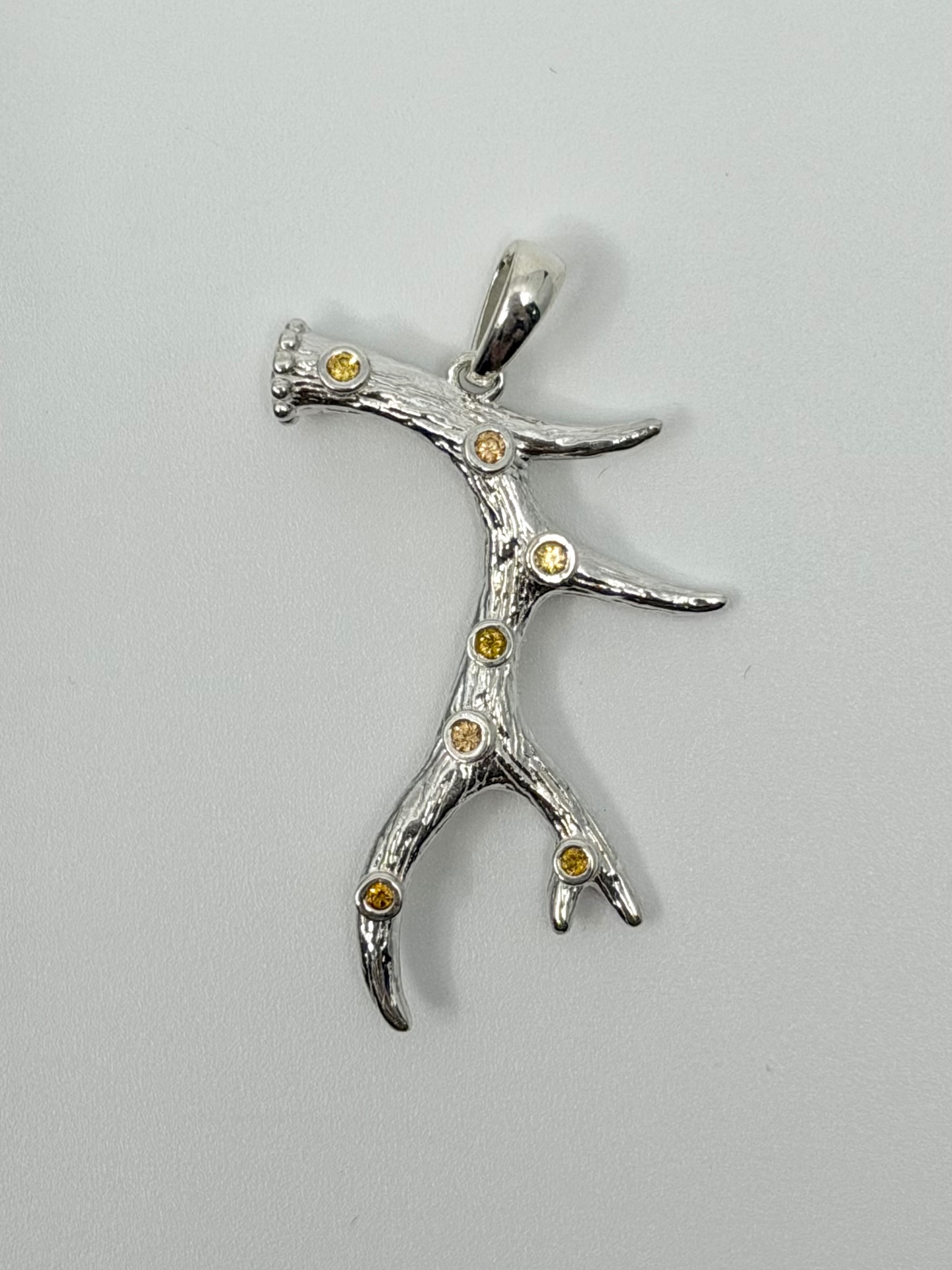 White gold deer antler pendant with 7 natural citrine