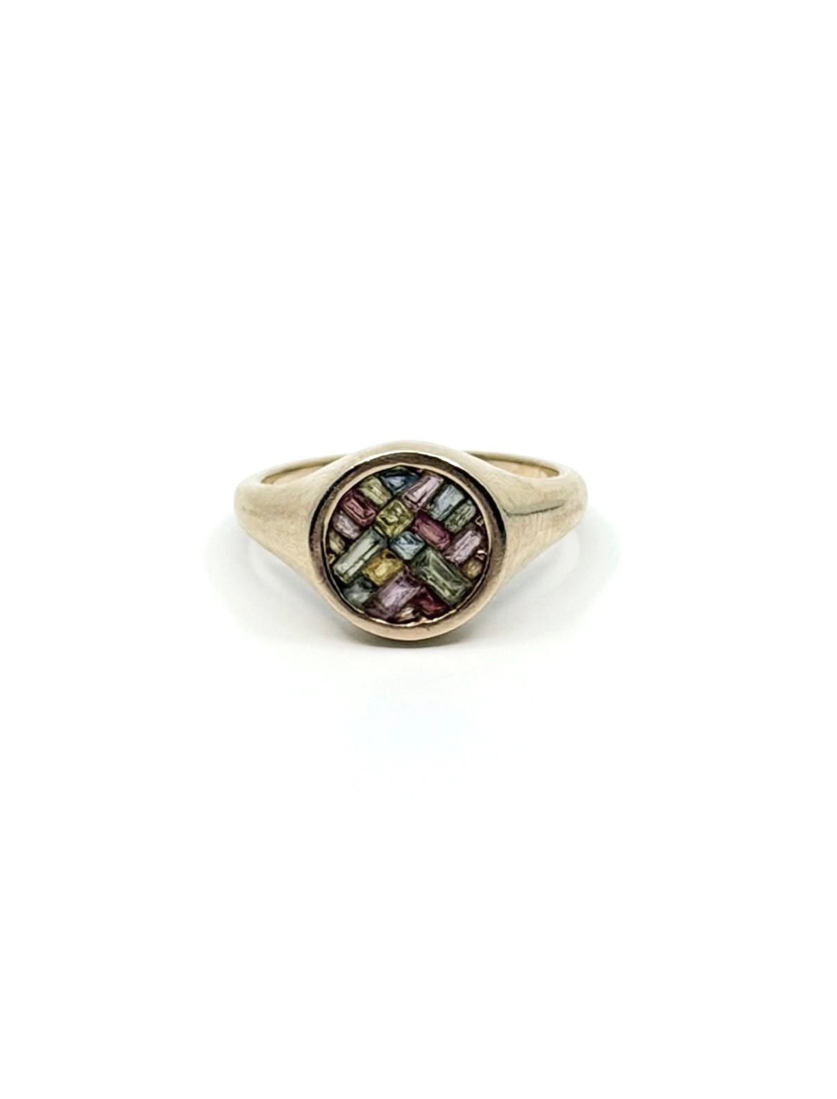 Bespoke signet with multi-color sapphire baguettes